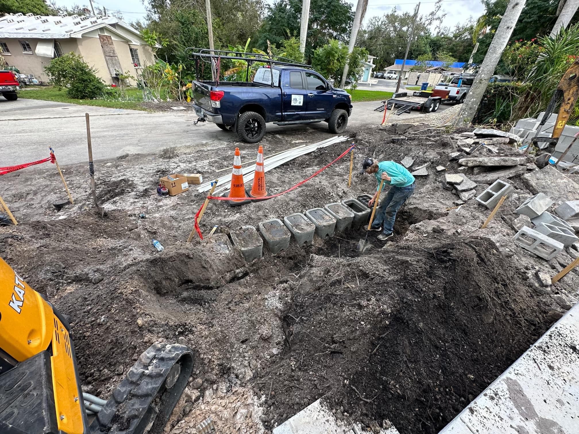Residential sewer line excavation